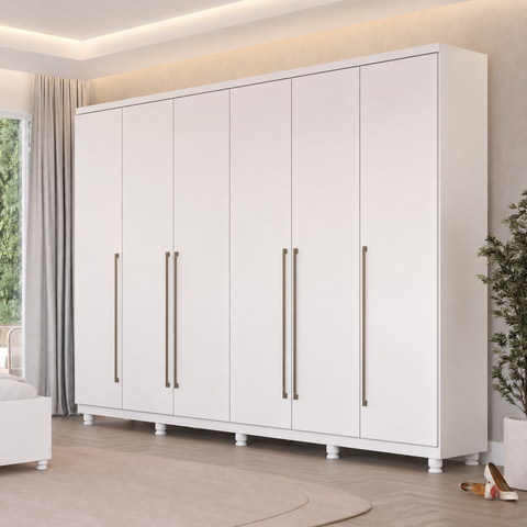 Guarda-Roupa Casal com Pés 6 Portas 8 Gavetas 270cm Sevilla