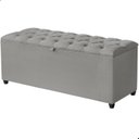 Ver imagem 1 de Recamier Baú Berlim Veludo Cinza Solteiro 80cm Estofado Pés Pvc Preto