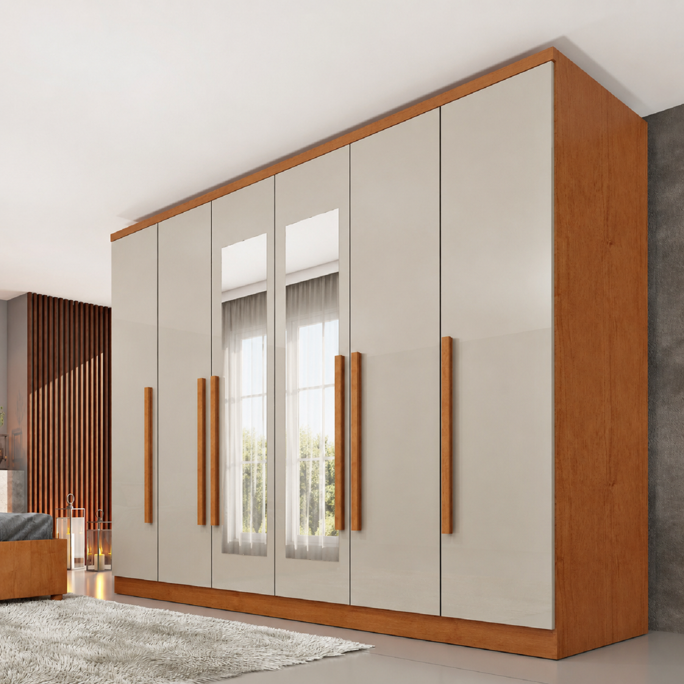 Guarda Roupa Casal com Espelho 6 Portas 4 Gavetas 239cm Veneza