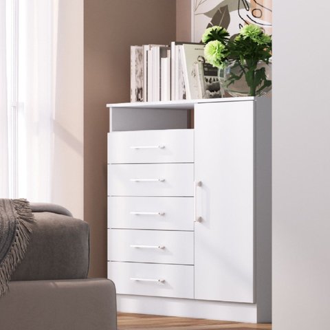 Cômoda 1 Porta 5 Gavetas Rubi Branco