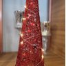 Árvore Cone Cotton Glitter Vermelho Iluminada Fio de Fada LED 13 Lâmpadas à Pilha 50cm - Magizi - 3