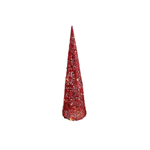 Árvore Cone Cotton Glitter Vermelho Iluminada Fio de Fada LED 13 Lâmpadas à Pilha 50cm - Magizi