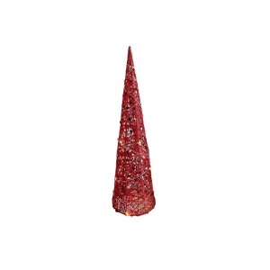Árvore Cone Cotton Glitter Vermelho Iluminada Fio de Fada LED 13 Lâmpadas à Pilha 50cm - Magizi