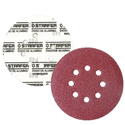Kit 10 Disco de Lixa Vermelho Velcro Pluma 8 Furos 115mm Grão 40 - Starfer