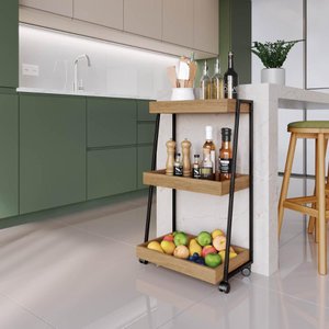 Carrinho Multiuso com Rodízios 48cm com 3 Prateleiras Cor:mel