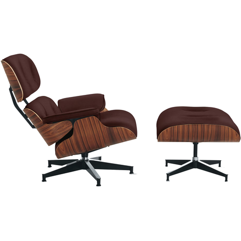 Poltrona com Puff Charles Eames Madeira Pau-ferro Couro Natural Legitimo:telha