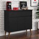 Ver imagem 1 de Aparador 1 Gaveta E 3 Portas Pés Madeira Maciça Preto Preto