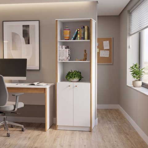 Estante de Livros 60CMX171CM 2 Portas 4 Prateleiras Office Branco