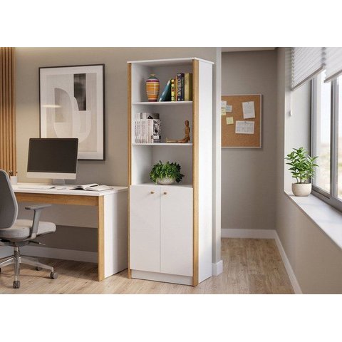 Estante de Livros 60CMX171CM 2 Portas 4 Prateleiras Office Branco