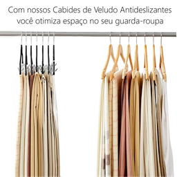 Kit 200 Cabide Veludo Slim Antideslizante Ultra Fino:Preto - 6