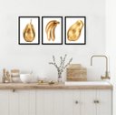 Ver imagem 2 de Kit 3 Quadros Cozinha Frutas Douradas 24x18cm:moldura Branca