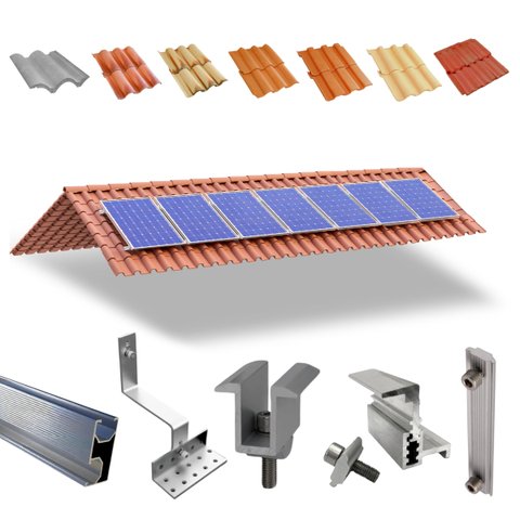Kit Estrutura Fixador Linha C 1,20m para 07 Placas Painel Solar Alumínio e Inox | Telha Cerâmica Cim