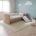 Ver imagem 1 de Cama com Colchão Montessoriana Infantil Solteiro Escorrega - Aveiro Oak Branco