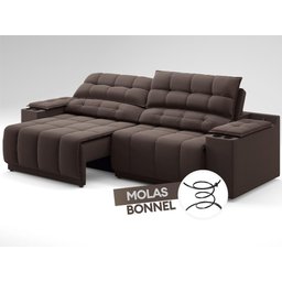 Sofá com Porta Copos Carregador USB Ret Rec Samurai 2,30m Velosuede Chocolate - NETSOFAS - 6