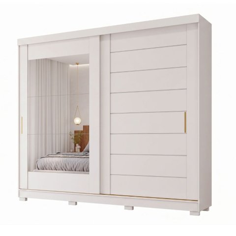 Guarda Roupas Casal 2 Portas de Correr Frisado com Espelho 8 Gavetas 100% MDF Florida