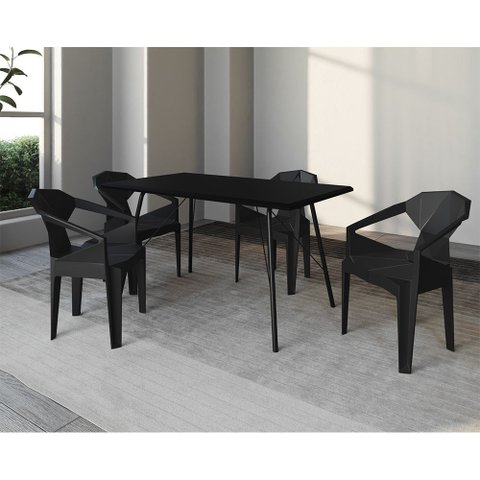 Mesa Jantar Paraty 140cm com 4 Cadeiras Pretas Diamond para Sala de Jantar Cozinha - Preto
