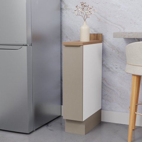 Balcão Porta Tempero Planejado 20cm com Tampo com Rodape Ipanema CabeCasa MadeiraOriginals Branco/Fendi Trama