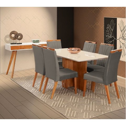 Mesa de jantar + 6 Cadeiras Milão tampo Atenas 180cm Grafite
