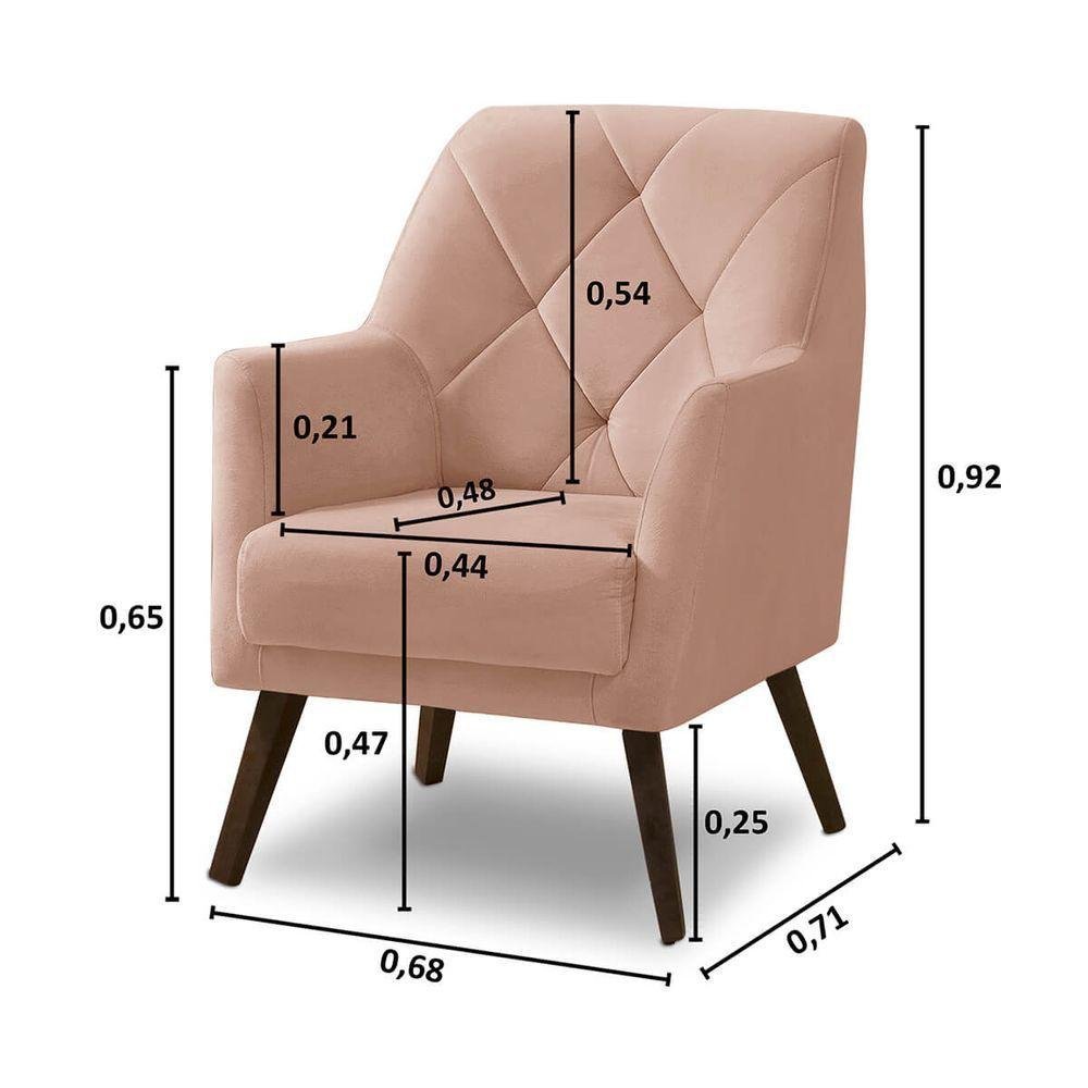 Poltrona Decorativa Retrô Recepção Magali Veludo Rosê Lansofbr - 3