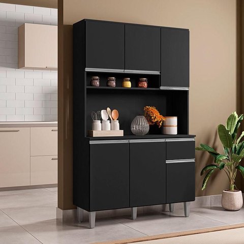 Armário para Cozinha Ambiente Kit Márcia Preto Fosco - Ajl