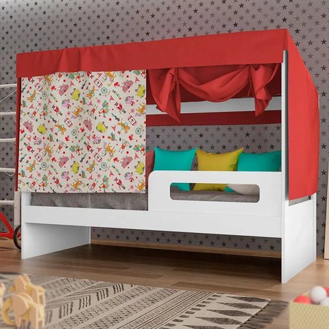 Cama Infantil Circus Tenda Diversão com Barraca Branco/Vermelho