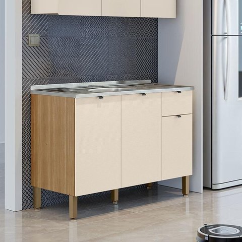 Balcão para Pia Vert Plus 3 Portas 1 Gaveta 120 Cm Freijó Soft - Kits Paraná