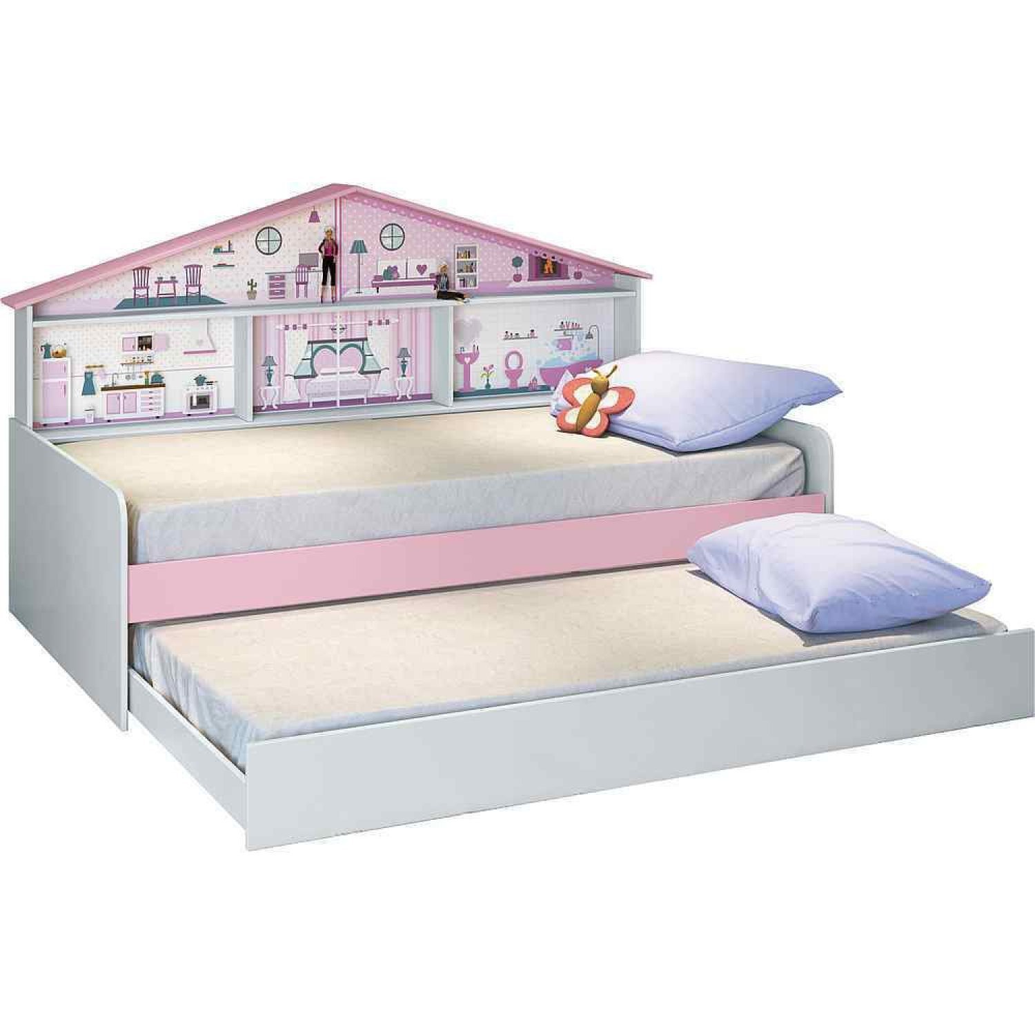 Cama Infantil Casa de Boneca com Cama Auxiliar e Luz/LED Pura