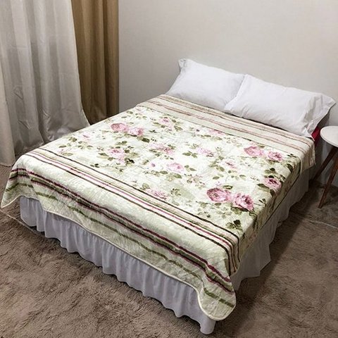 Cobertor Casal Raschel Corttex Estampado - Toque Aveludado - verde floral
