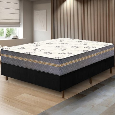 Cama Box Preta + Colchão Casal La Plata Molas Ensacadas 138x188x62cm