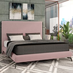 Cama Casal Base Box Pés de Ferro Estilo Industrial 156cm Otto P05 Veludo Rosê - Lyam Decor - 2