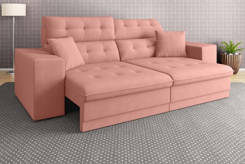 Sofá Pegasus 2,30M Assento Retrátil e Reclinável Velosuede Rose - Netsofás