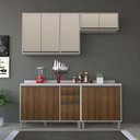 Ver imagem 1 de Armário de Cozinha Compacta 4 Peças 200cm Linea com Balcões Cor:mocca Laca com Avelã