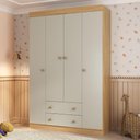 Ver imagem 1 de Guarda-roupa Infantil 122cm 4 Portas e 2 Gavetas Encanto Multimóveis Mp4448 Madeirado/off White
