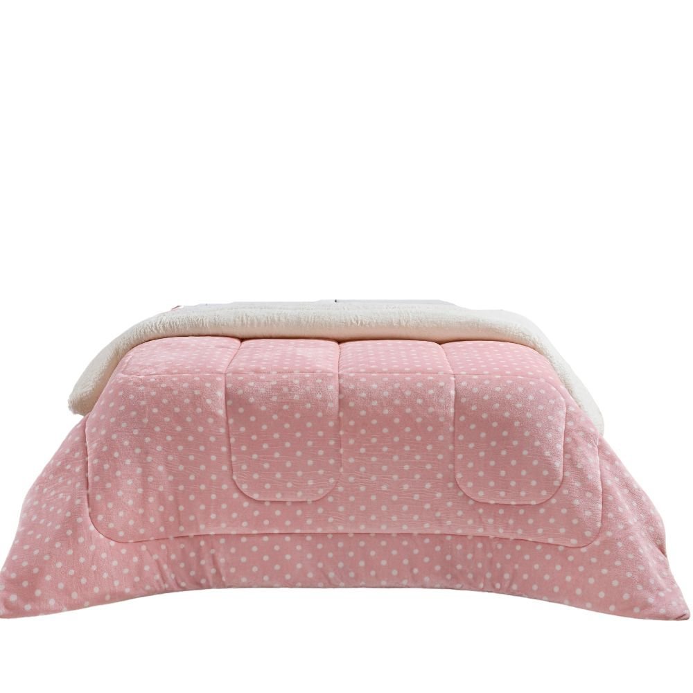 Edredom Solteiro Coberdrom Dupla Face Sherpa e Flannel Petit Poá:Rosa - 2