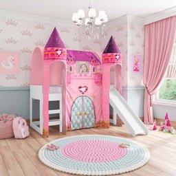 Cama com Escorregador Joy com Dossel Barraca Castelo e 2 Torres  - 1