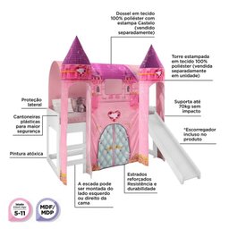 Cama com Escorregador Joy com Dossel Barraca Castelo e 2 Torres  - 5