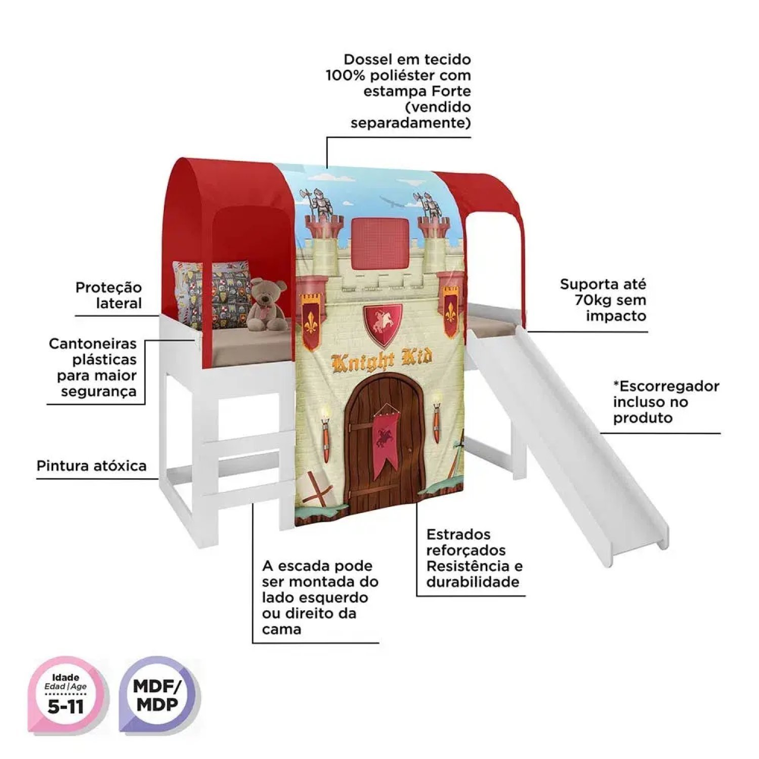 Cama com Escorregador Joy e Dossel Barraca Forte  - 5