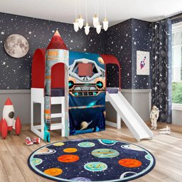 Cama com Escorregador Joy com Dossel Barraca Space e 1 Torre - 1 Cama com Escorregador Joy com Dossel Barraca Space e 1 Torre - 1