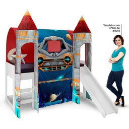 Cama Joy Espaço com Escorregador e Dossel 2 Torres e Luz de Led - 4 Cama Joy Espaço com Escorregador e Dossel 2 Torres e Luz de Led - 4