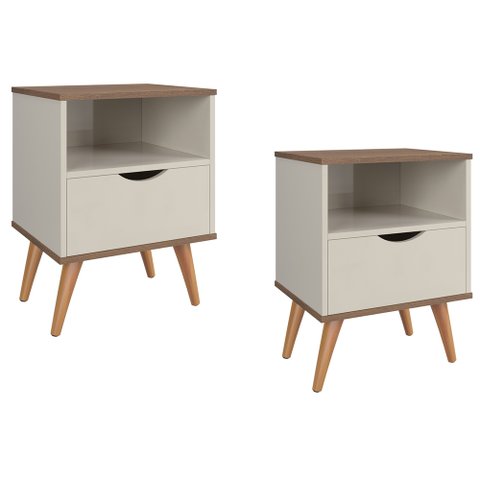 Conjunto 2 Mesas de Cabeceira Fox Luxo - Off White/nature
