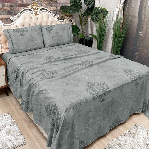 Jogo de Cama Lençol Queen Colonial Percal 300 Fios 4 Peças - Cinza