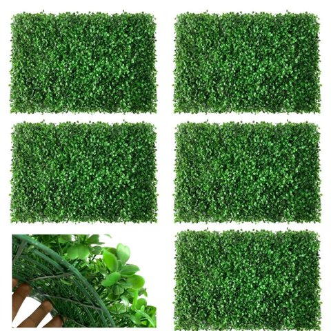 5 Placas para Decoração com Painel Buxinho Artificial Indicado para Jardim de Inverno e Muro Inglês