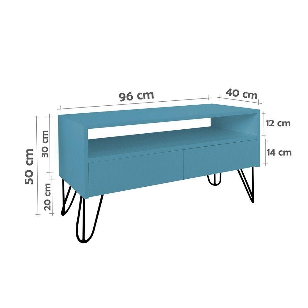 Rack para Tv Bancada com Nicho e Gaveta Pés Hairpin Legs Estilo Industrial Azul Laca - 4