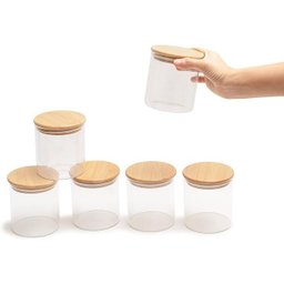 Kit 6 Potes de Vidro 500ml Tampa de Bambu Hermético Redondo - 6