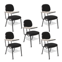 Ver imagem 1 de Cadeira Ágata Secretária Universitária Pé Palito Tecido Kit 5 Un: Preto