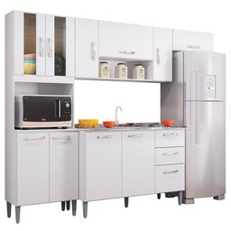Cozinha Compacta 8 Portas Com Balcão E Pia Inox Lavínia Branco - Poquema - 1