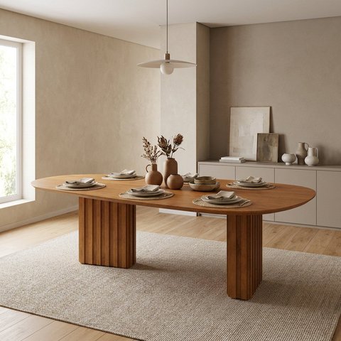 Mesa de Jantar Orgânica 6 Lugares em MDF 75x180x90cm Linha Isis Freijó