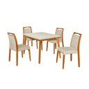 Ver imagem 2 de Mesa Jantar Luxo Jade 120x90cm Off White com 4 Cadeiras Estofadas Linho Bege Base Madeira Maciça Mel