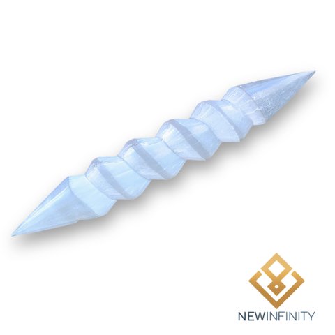 Bastão de Selenita 15cm Espiral Pedra Natural Cristal Polido:branco