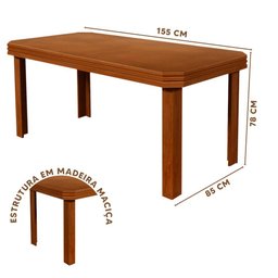 Conjunto Sala de Jantar Mesa Com 6 Cadeiras Estofadas Madeira Maciça Nogueira Flamingo Móveis - 3